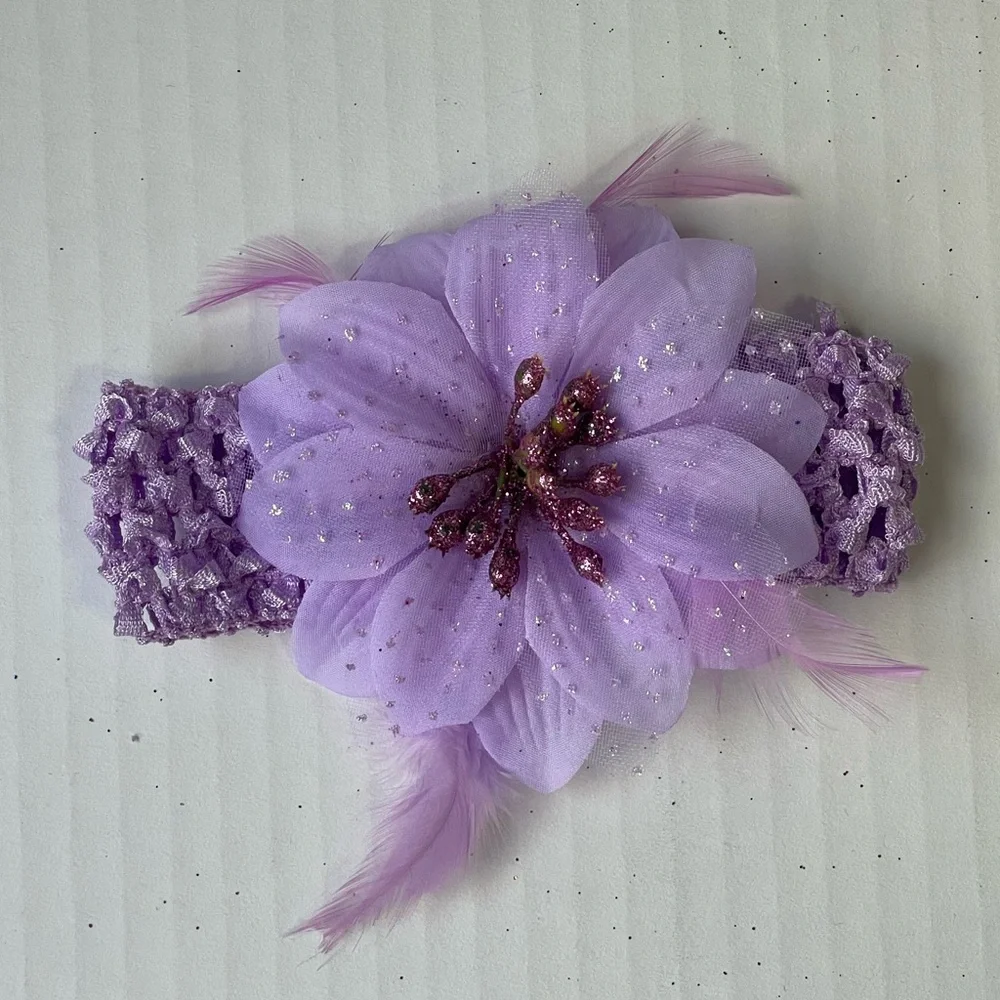 Set of 3 Stretchy Toddler Kids Headbands Floral Glitter Feather